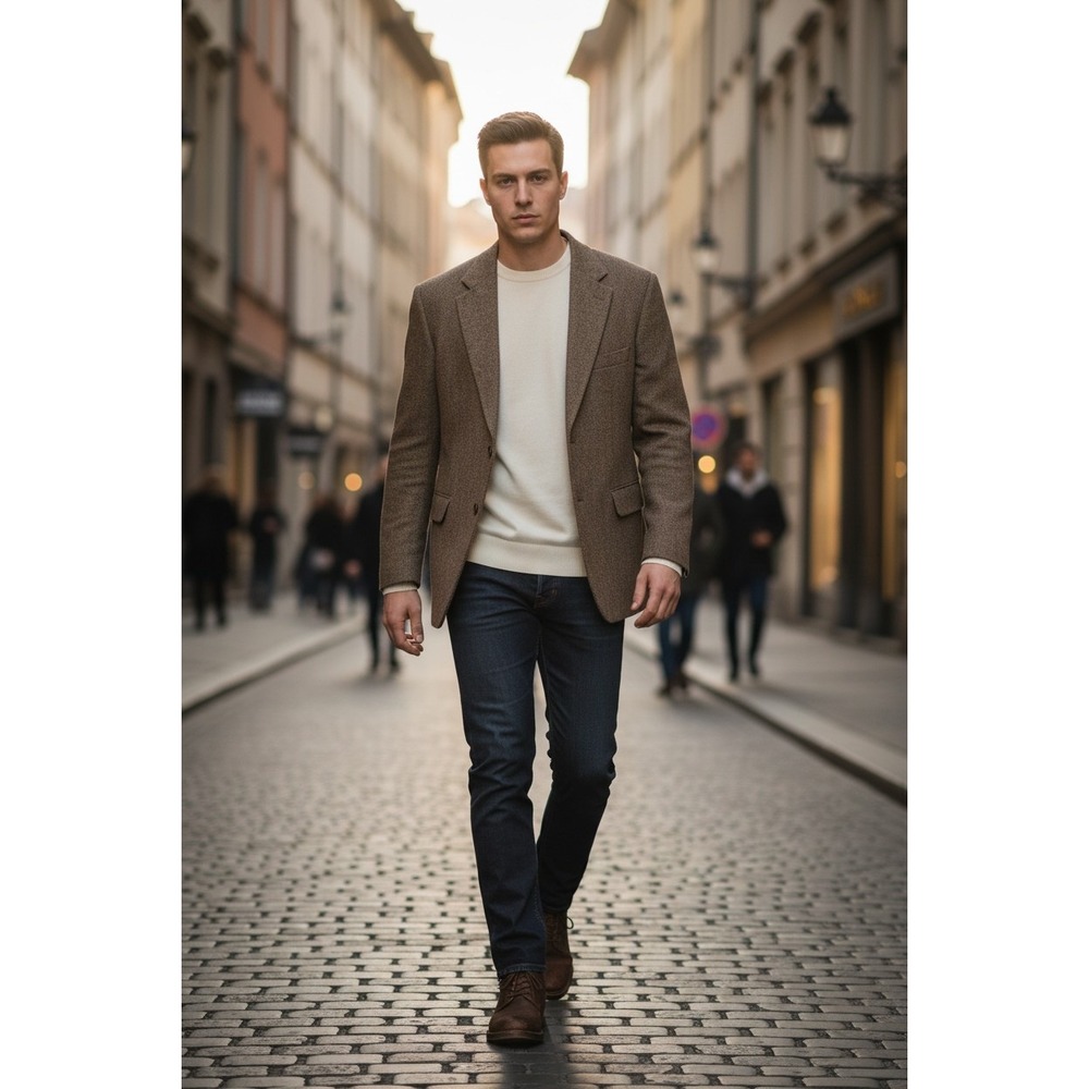 Savile Row Mens Brown Wool Lambswool Tweed Blazer Sport Coat Jacket